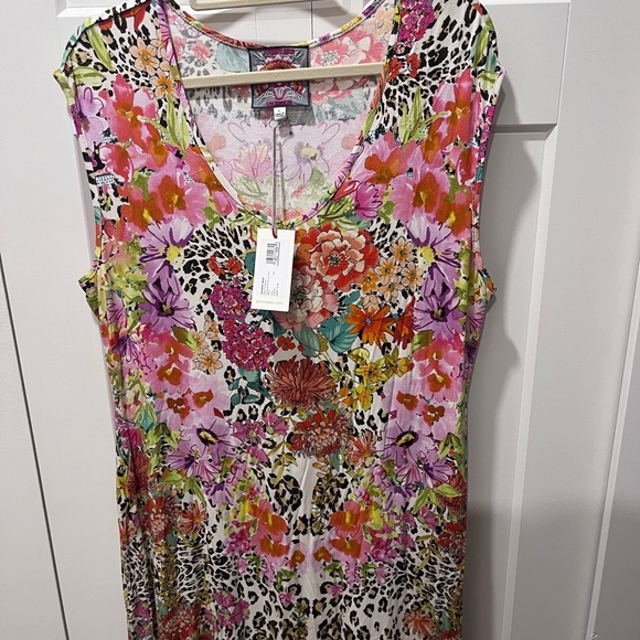 JOHNNY WAS NWT AUTHENTIC WILD GARDEN HIGH SLIT KNIT CAP SLEEVES MIDI DRESS - Picture 14 of 16